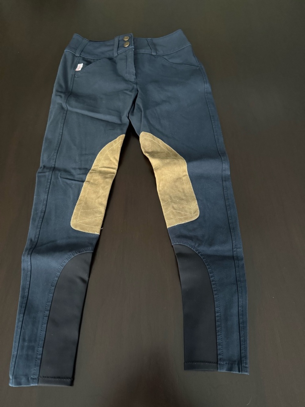 The Tailored Sportsman Navy Riding Tights with Tan Knee Patches